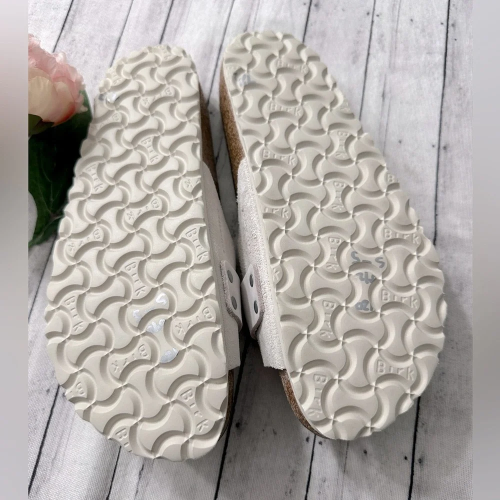New Birkenstock Oita Slides Sandals Suede Leather Antique White - Picture 9 of 9